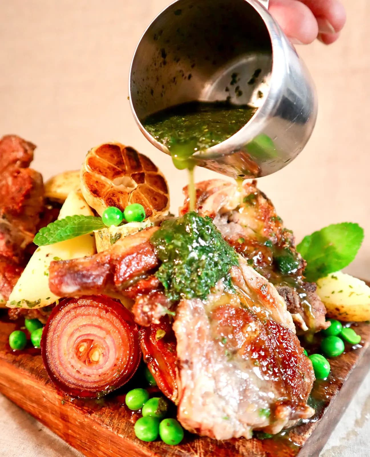 Lamb chops with homemade mint sauce, photographed for Pinch of Mint
