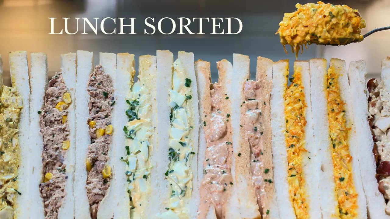 selection of sandwiched with six different sandwich fillings