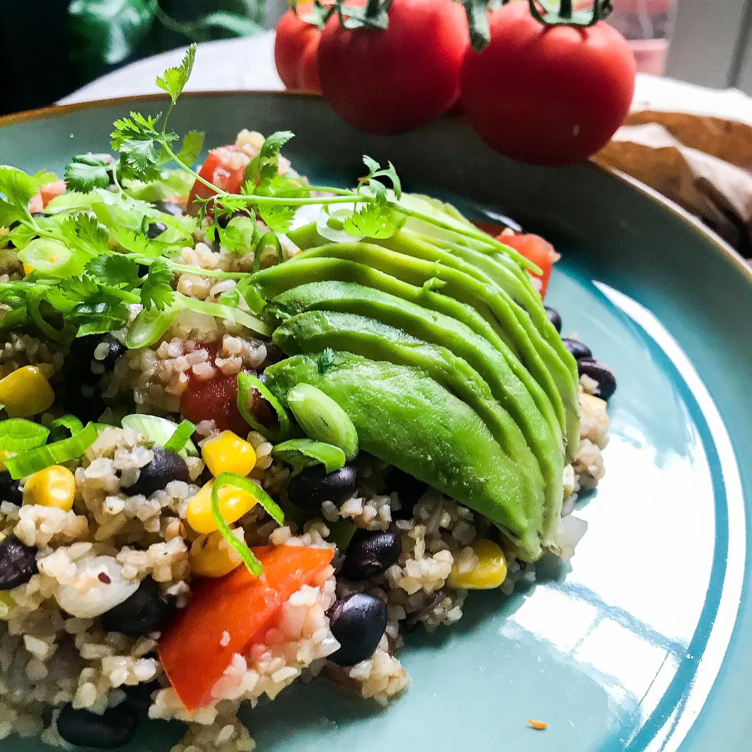 Bulgur wheat and black bean salad, photographed for Pinch of Mint