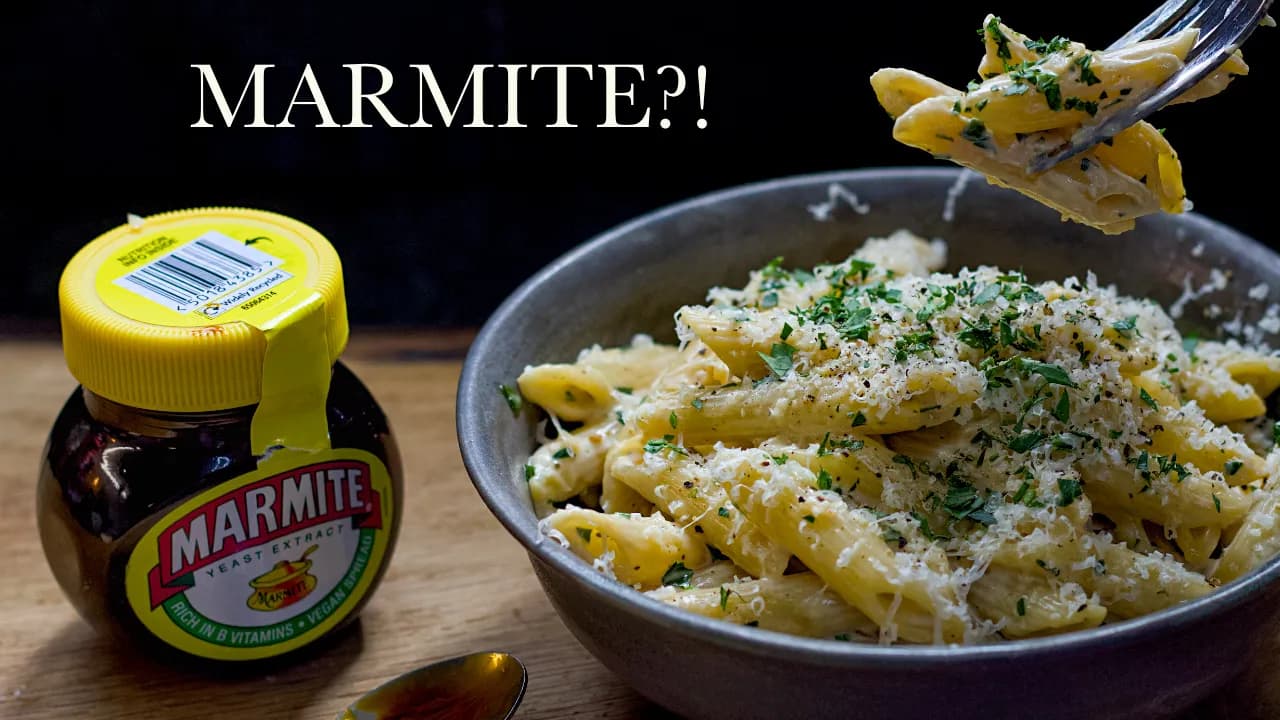 Bowl of creamy marmite pasta