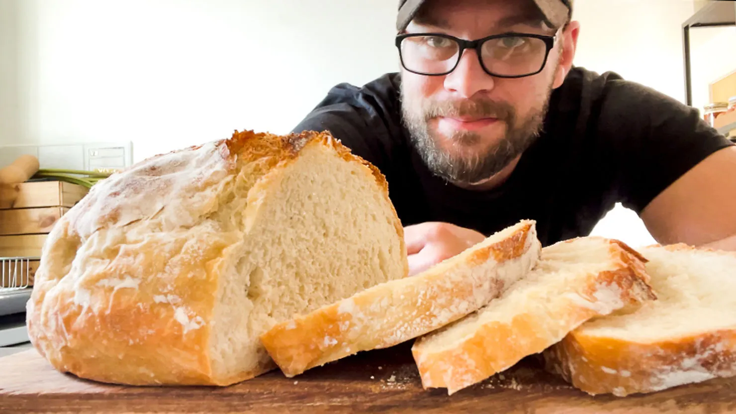 Rustic bread in a Dutch oven, photographed for Pinch of Mint