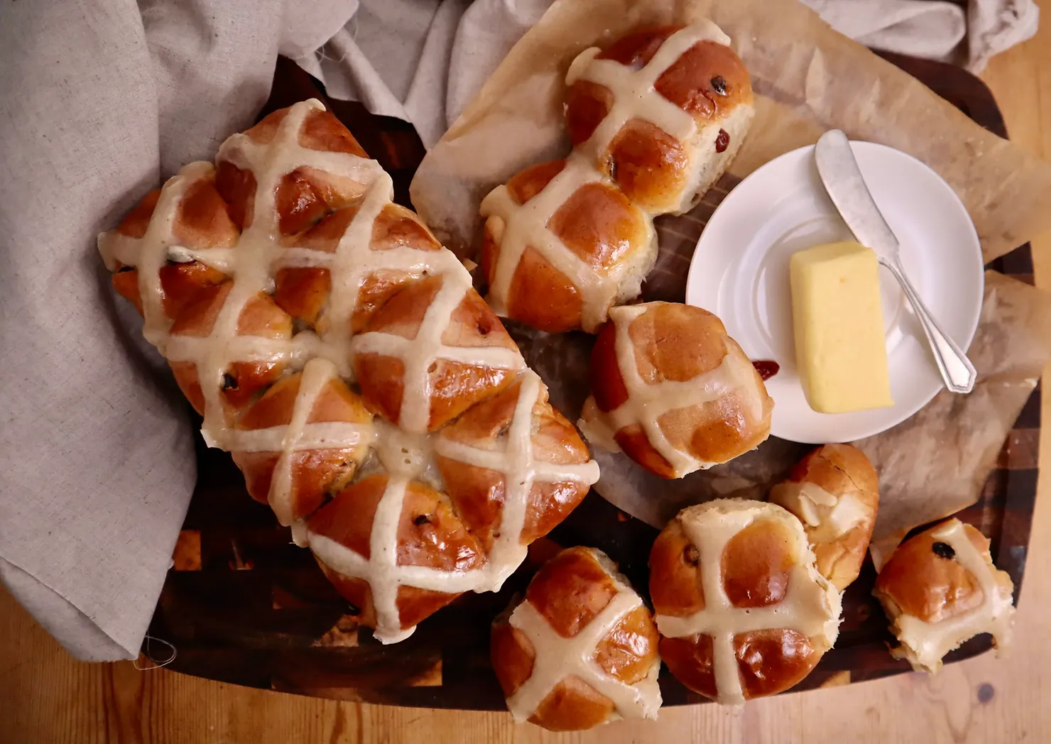 Hot cross buns, two ways, photographed for Pinch of Mint