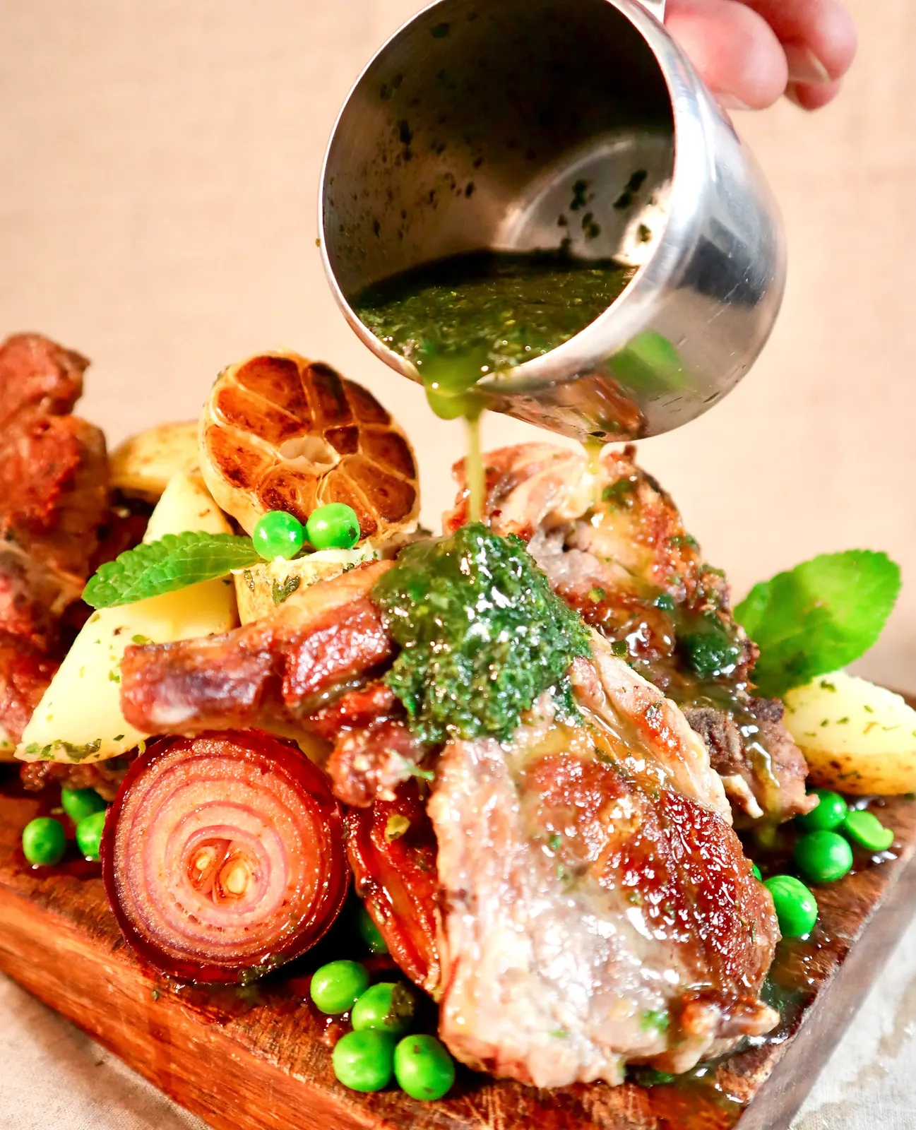 Lamb chops with homemade mint sauce, photographed for Pinch of Mint