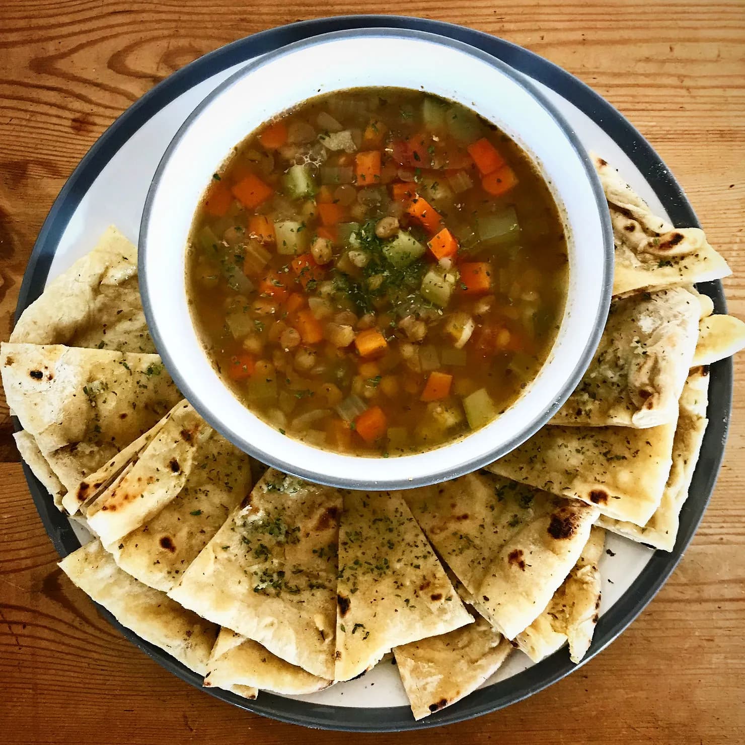Green lentil and vegetable broth, photographed for Pinch of Mint