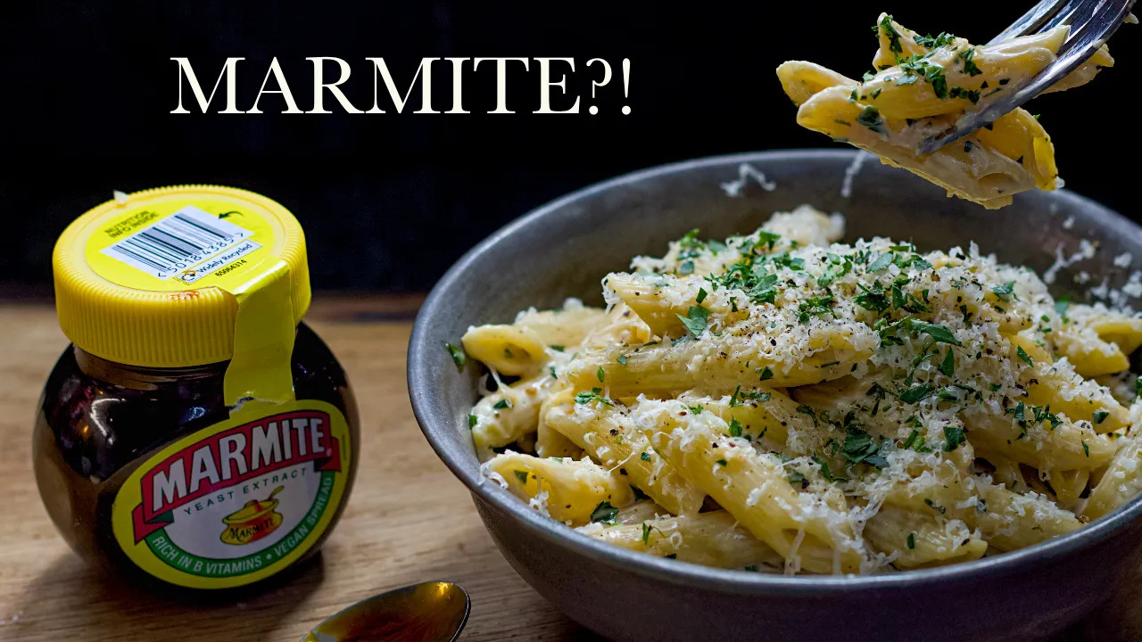 Bowl of creamy marmite pasta